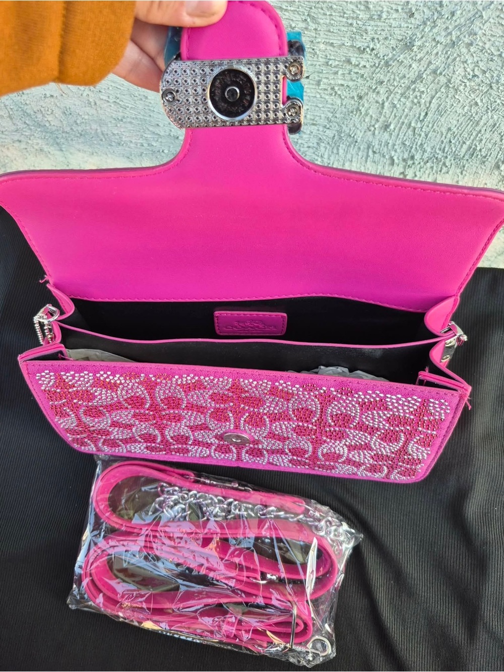 be inspired Hot Pink Jeweled Clutch with Blue Gem Accent - Picture 2 of 3